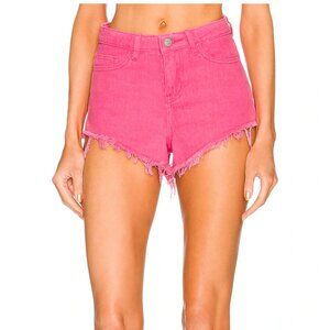Superdown High Waisted Hot Pink Frayed Denim Short Size 23